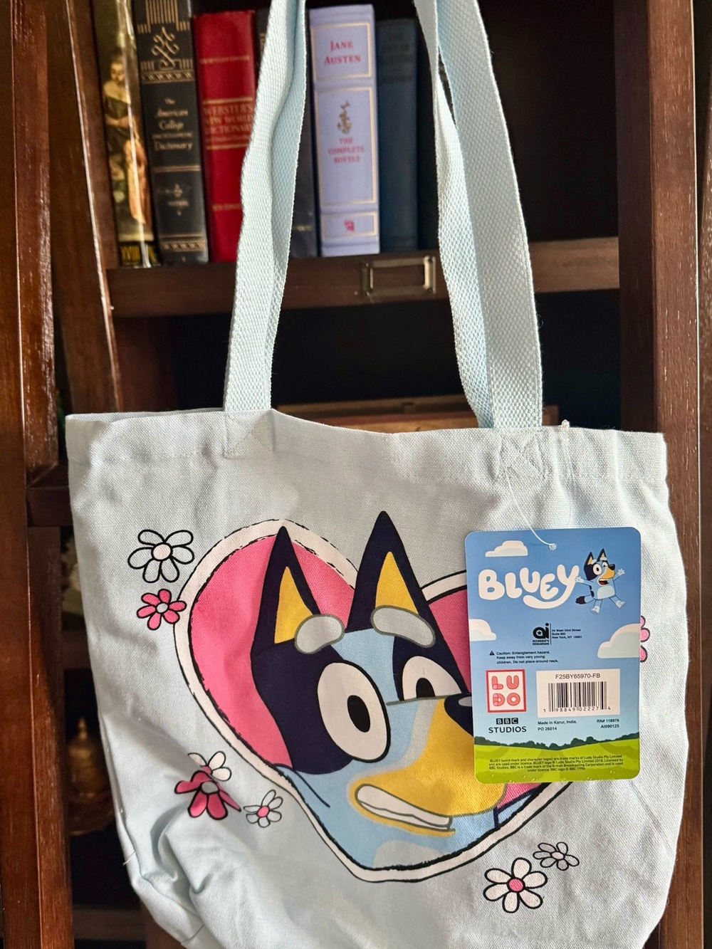Bluey Canvas Tote Bag with Heart Graphic